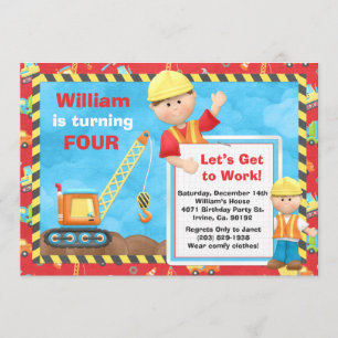 Invitation de fête d'anniversaire de construction
