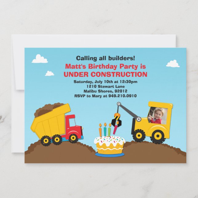 Invitation de fête d'anniversaire de construction (Devant)