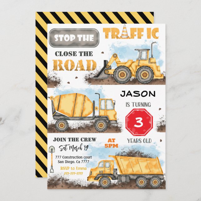 Invitation de fête d'anniversaire de construction (Devant / Derrière)
