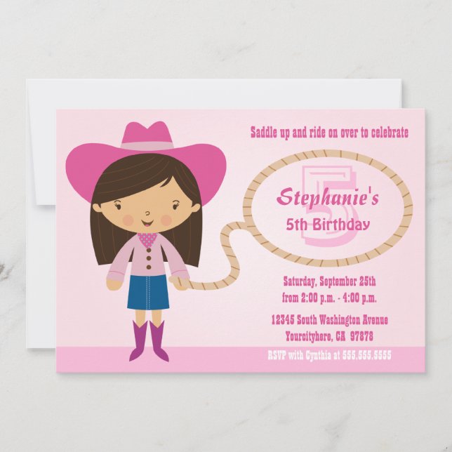 Invitation de fête d'anniversaire de cow-girl de (Devant)