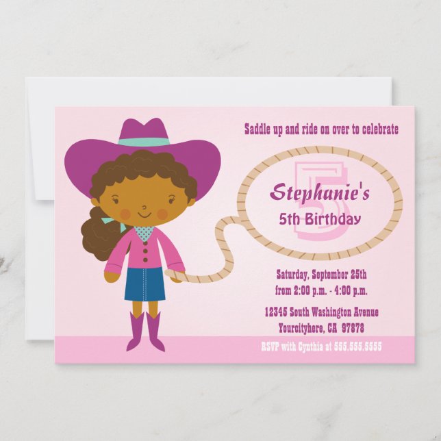 Invitation de fête d'anniversaire de cow-girl de (Devant)