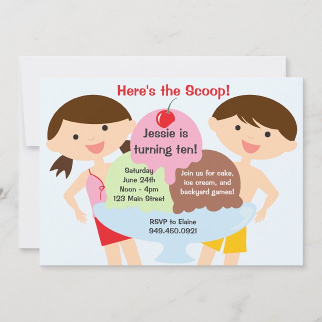 Invitation de fête d'anniversaire de crème glacée (Devant)