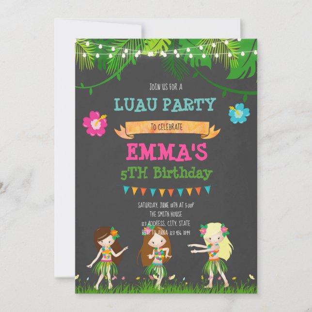 Invitation de fête d'anniversaire de Cute luau (Devant)