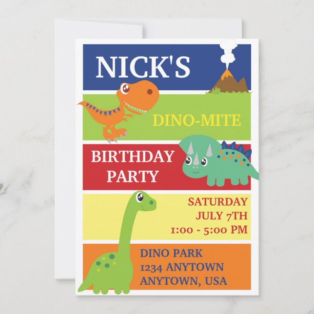 INVITATION DE FÊTE D'ANNIVERSAIRE DE DINOSAURE DE (Devant)