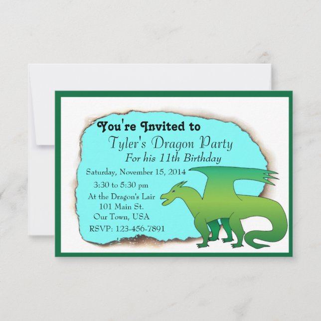 Invitation de fête d'anniversaire de dragon (Devant)