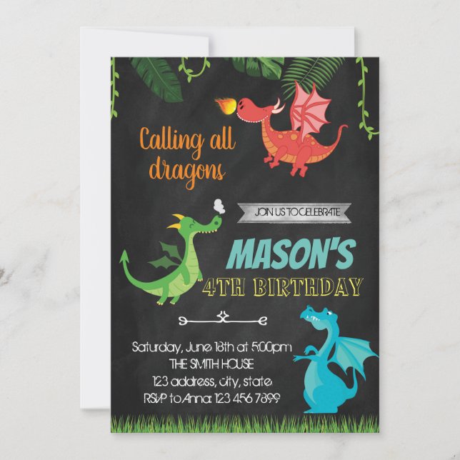 Invitation de fête d'anniversaire de dragon (Devant)
