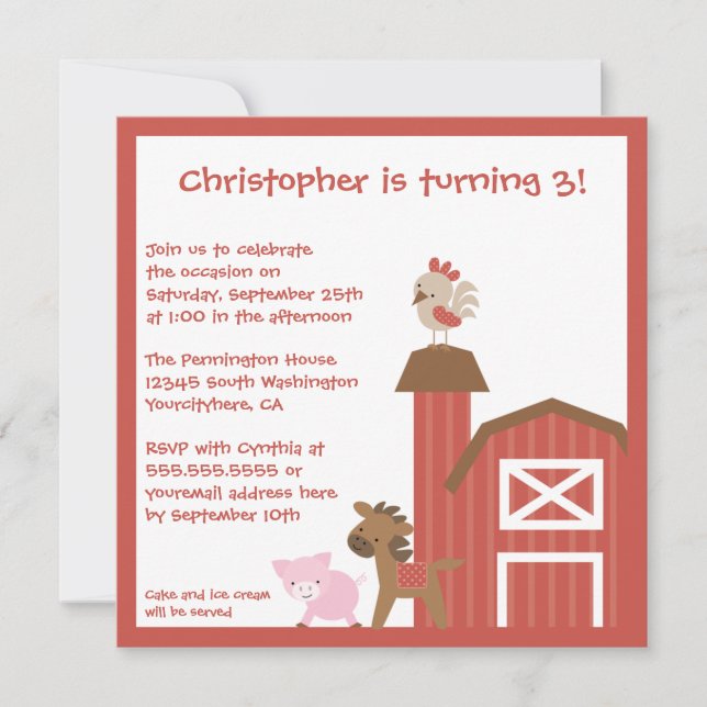 Invitation de fête d'anniversaire de ferme du (Devant)