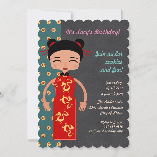 Invitation de fête d'anniversaire de fille en Chin (Devant)