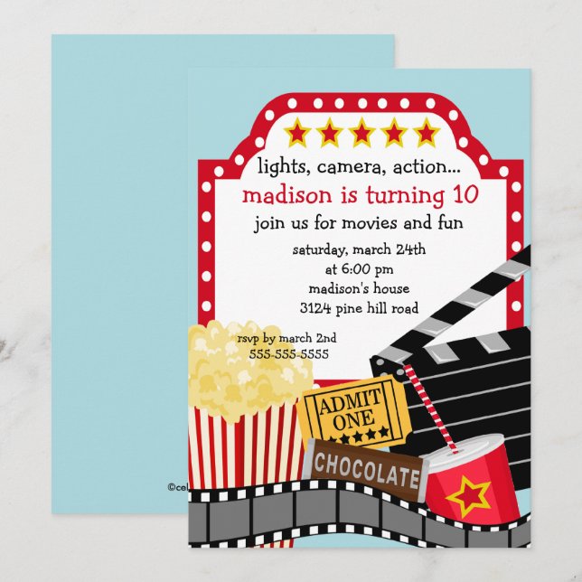 Invitation de fête d'anniversaire de film (Devant / Derrière)