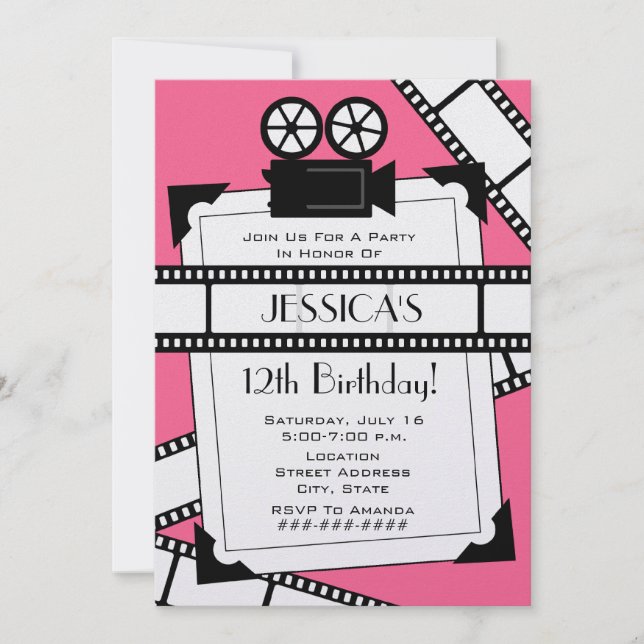 Invitation de fête d'anniversaire de film et de (Devant)