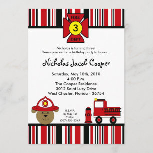 invitation de fête d'anniversaire de Firetruck de