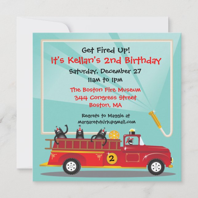Invitation de fête d'anniversaire de Firetruck de (Devant)