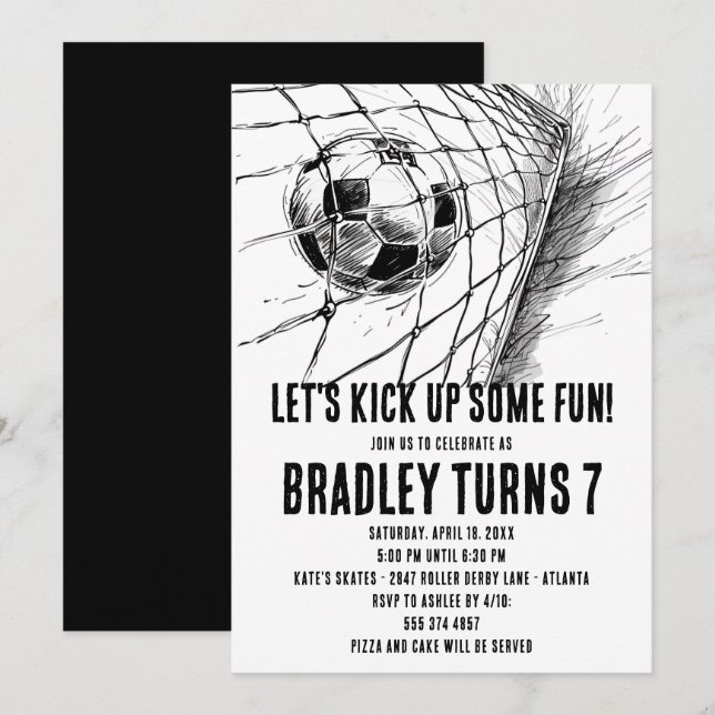 Invitation de fête d'anniversaire de football - In (Devant / Derrière)