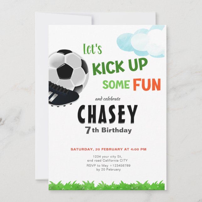 Invitation de fête d'anniversaire de football, num (Devant)