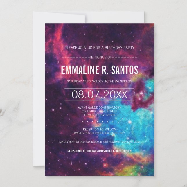 Invitation de fête d'anniversaire de galaxie (Devant)