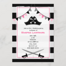 Invitation de fête d'anniversaire de Girly Pirate