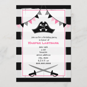 Invitation de fête d'anniversaire de Girly Pirate