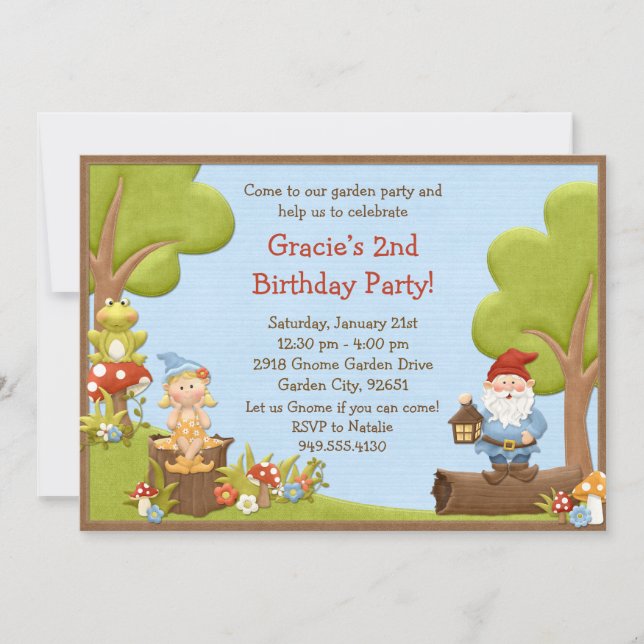 Invitation de fête d'anniversaire de gnome (Devant)
