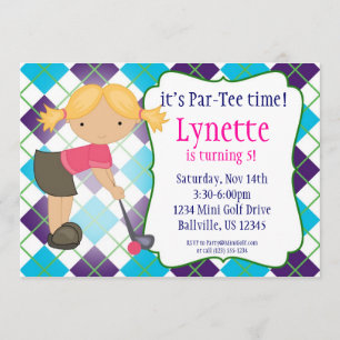 Invitation de fête d'anniversaire de golf de fille
