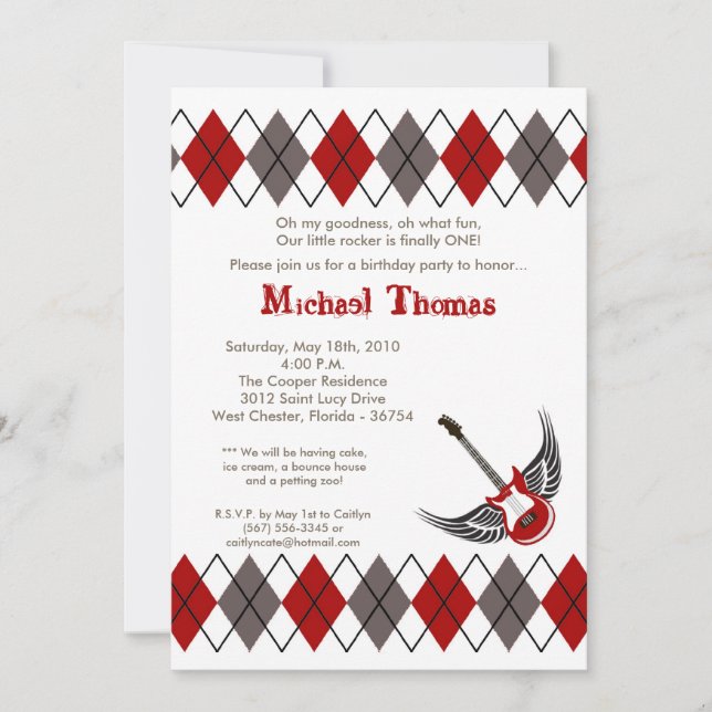 invitation de fête d'anniversaire de guitare de (Devant)