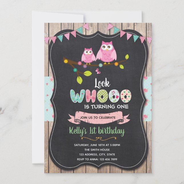 Invitation de fête d'anniversaire de hibou (Devant)