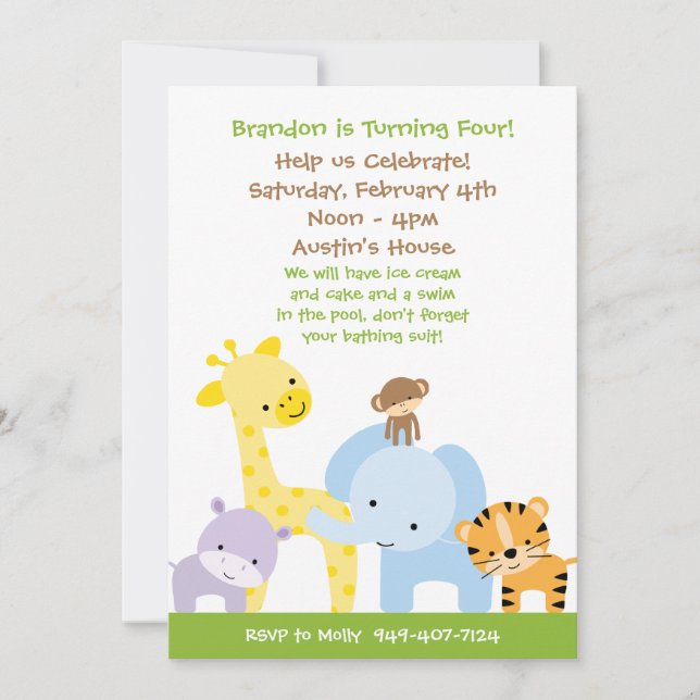 Invitation de fête d'anniversaire de jungle (Devant)