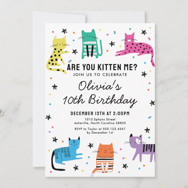 Invitation de fête d'anniversaire de Kitty Cat (Devant)