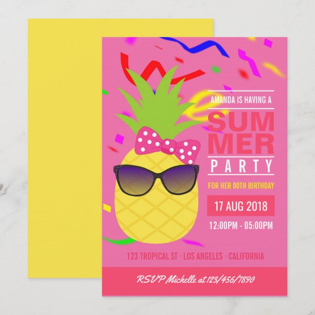Invitation de fête d'anniversaire de la fille d'ét (Devant / Derrière)
