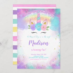 Invitation de fête d'anniversaire de la licorne mo
