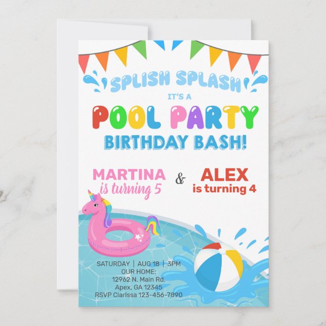 Invitation de fête d'anniversaire de la piscine de (Devant)