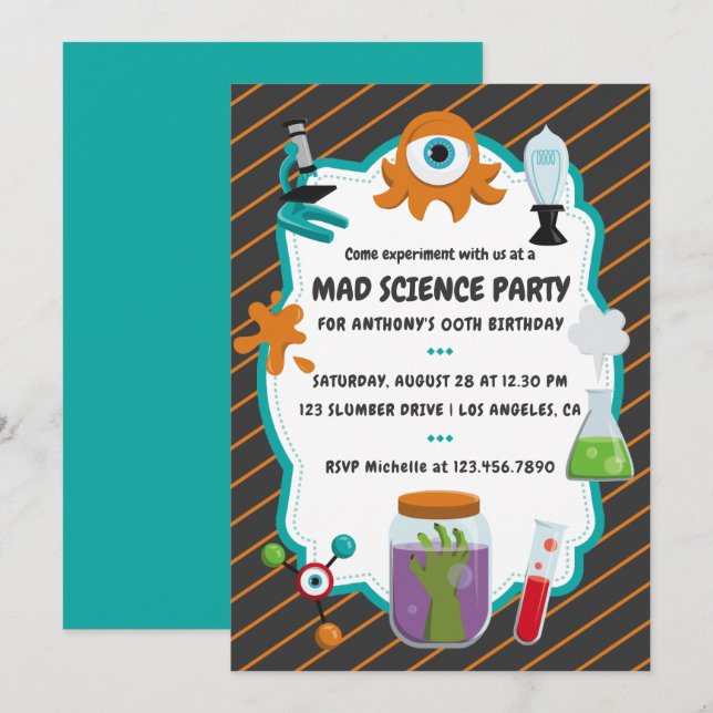 Invitation de fête d'anniversaire de la science fo (Devant / Derrière)