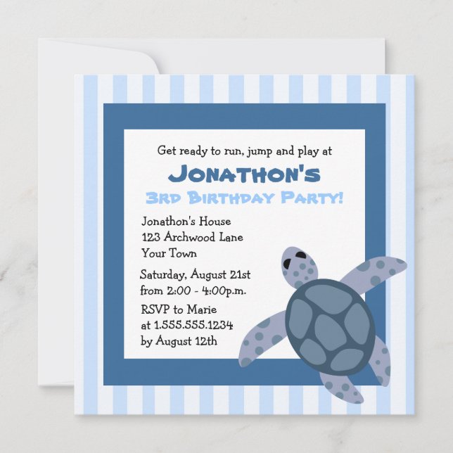 Invitation de fête d'anniversaire de la Tortue de  (Devant)
