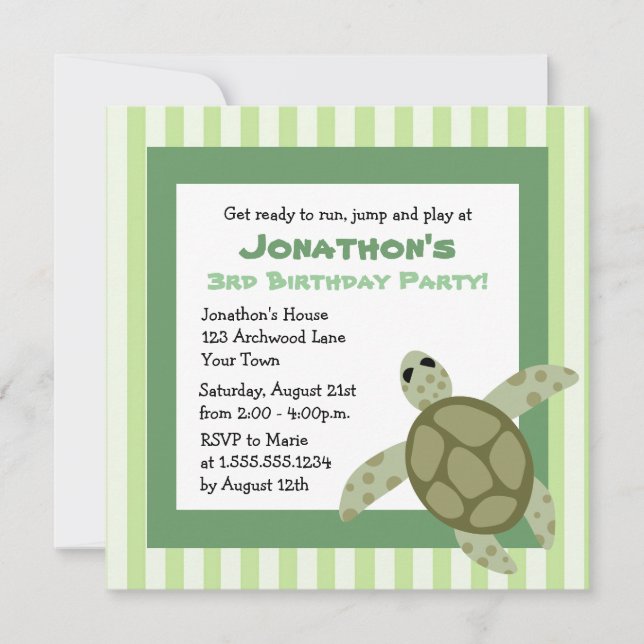 Invitation de fête d'anniversaire de la Tortue de  (Devant)
