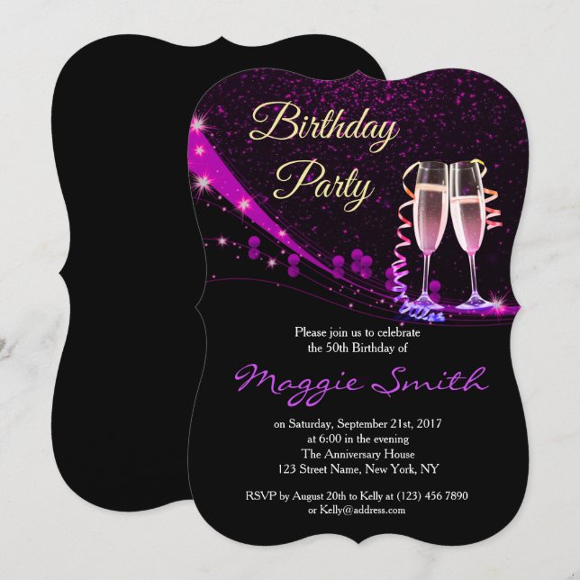 Invitation de fête d'anniversaire de l'élégant Cha (Devant / Derrière)