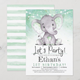 Invitation de fête d'anniversaire de l'éléphant ve