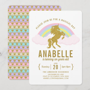 Invitation de fête d'anniversaire de licorne de