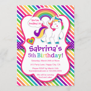 Invitation de fête d'anniversaire de licorne de