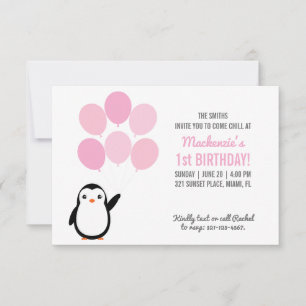 Invitation de fête d'anniversaire de manchot en ba