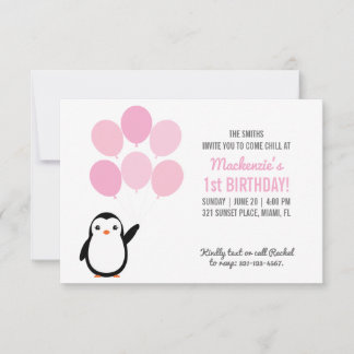 Invitation de fête d'anniversaire de manchot en ba