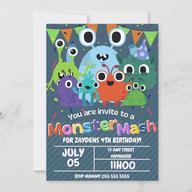 Invitation de fête d'anniversaire de Monster (Devant)