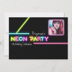 Invitation de fête d'anniversaire de PARTI NÉON av