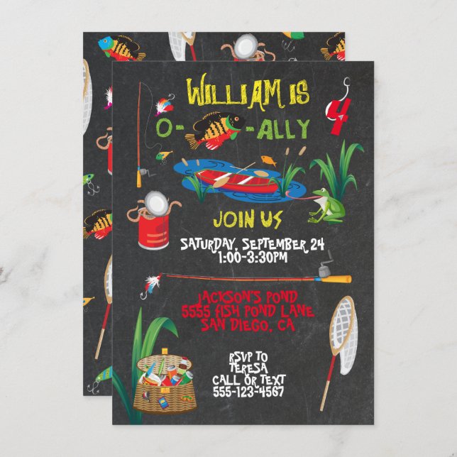 Invitation de fête d'anniversaire de pêche (Devant / Derrière)