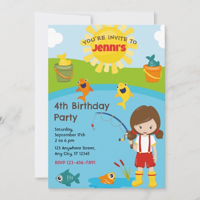 Invitation de fête d'anniversaire de pêche (Devant)