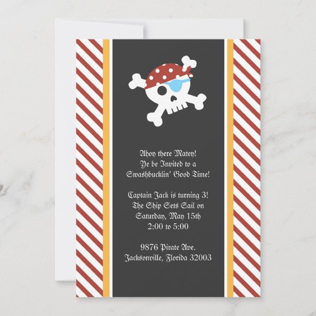 Invitation de fête d'anniversaire de pirate (Devant)
