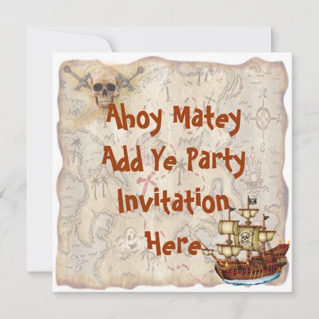 Invitation de fête d'anniversaire de pirate (Devant)