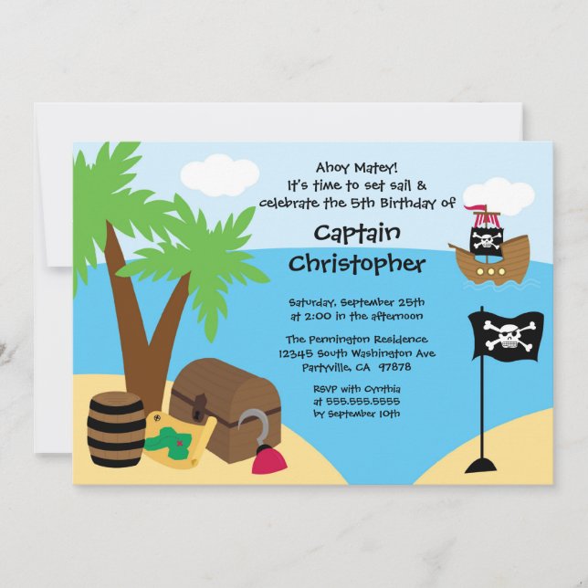 Invitation de fête d'anniversaire de pirate de (Devant)