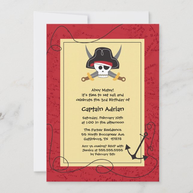 Invitation de fête d'anniversaire de pirate d'os (Devant)
