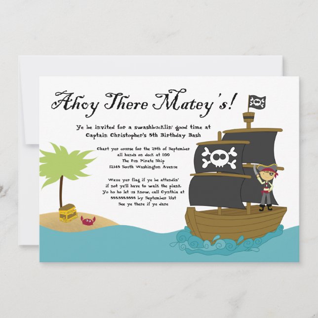 Invitation de fête d'anniversaire de pirate pour g (Devant)