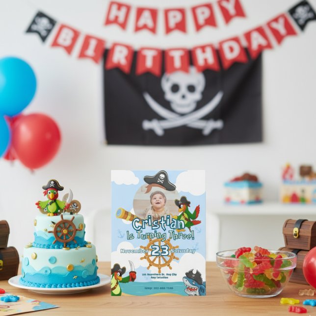 Invitation de fête d'anniversaire de pirates perso (Créateur téléchargé)