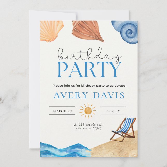 Invitation de fête d'anniversaire de plage (Devant)